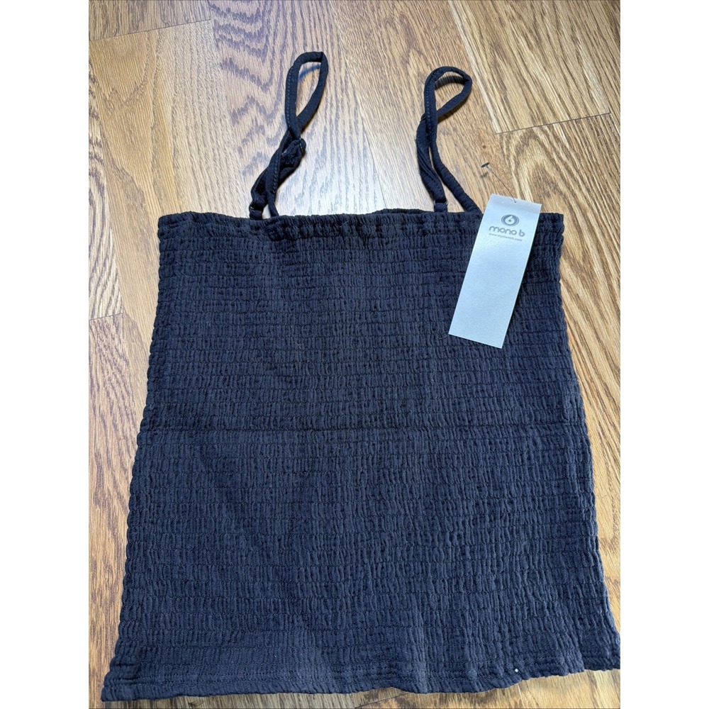 Mono B Smocked Tank Top Sleeveless Crop Tank Top Black Size Medium NWT